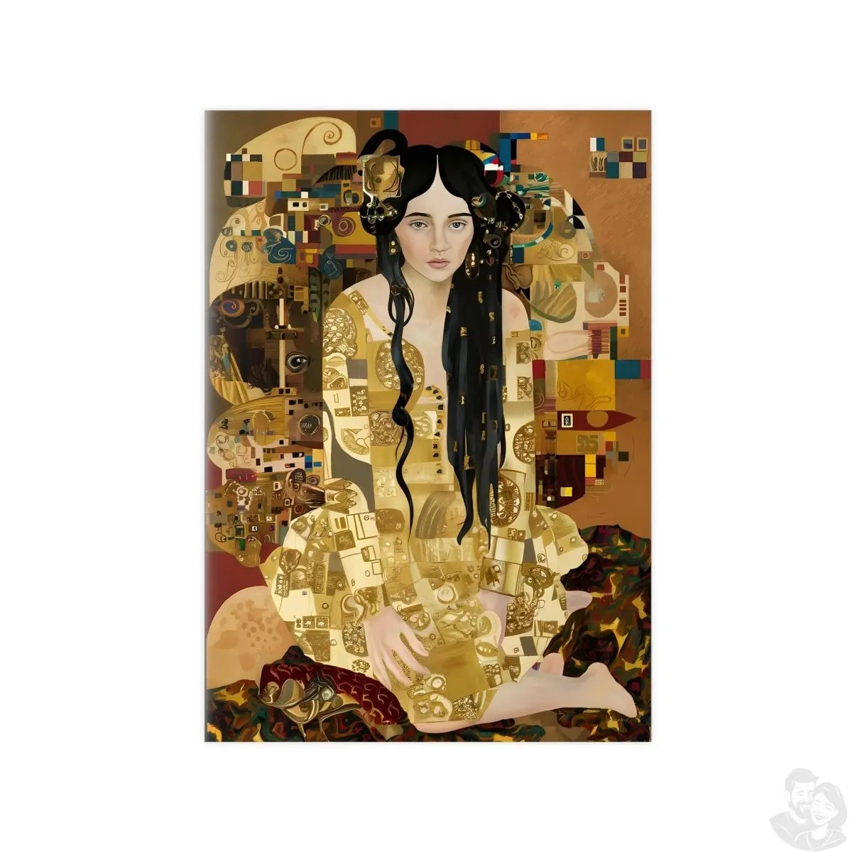 Klimt inspiriertes Jugendstil Frauen Porträt Poster in Gold - Poster bei HappyHugPixels
