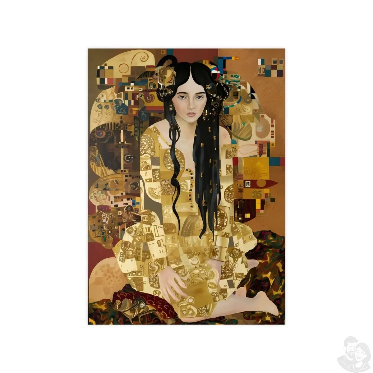 Klimt inspiriertes Jugendstil Frauen Porträt Poster in Gold - Poster bei HappyHugPixels