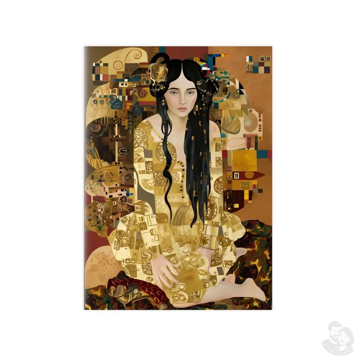 Klimt inspiriertes Jugendstil Frauen Porträt Poster in Gold - Poster bei HappyHugPixels