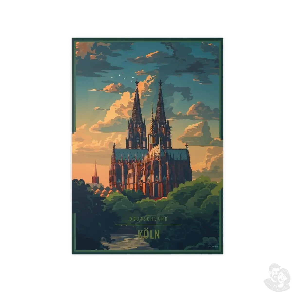 Kölner Dom - Stilvolles Reiseposter des Wahrzeichens - Poster bei HappyHugPixels