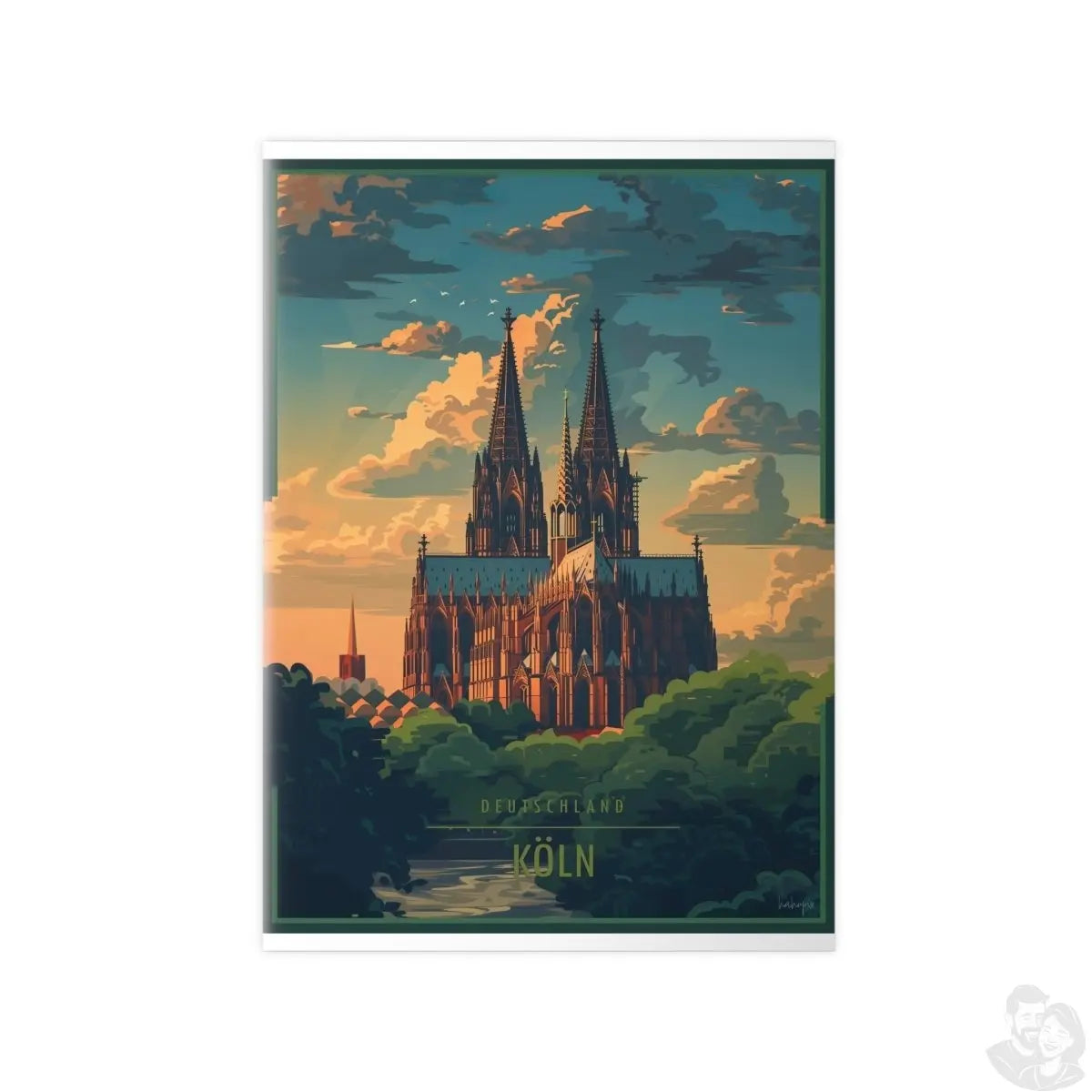 Kölner Dom - Stilvolles Reiseposter des Wahrzeichens - Poster bei HappyHugPixels
