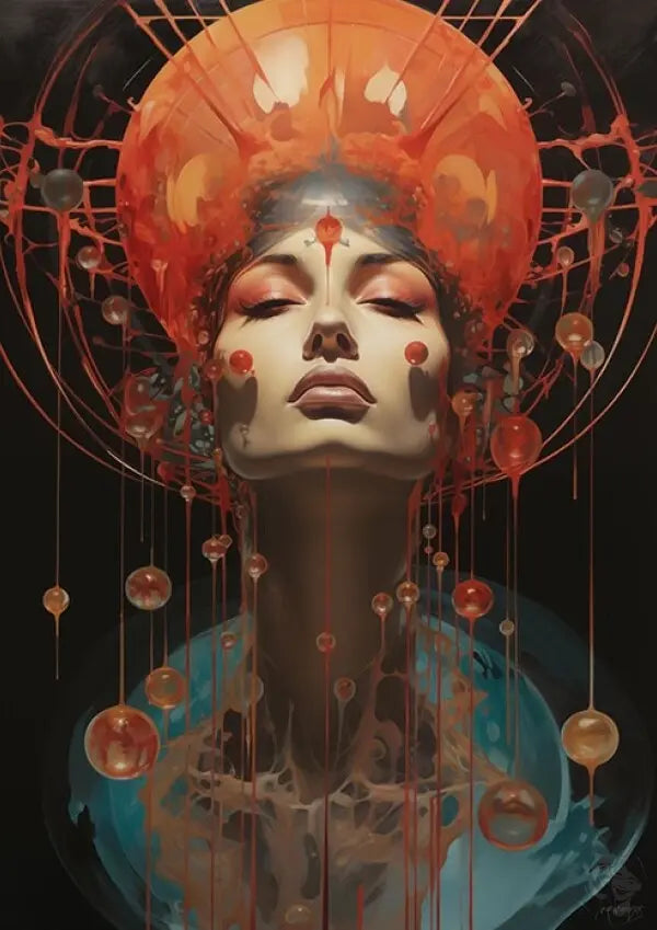 Kosmische Königin Surrealismus Poster - Frau mit Krone