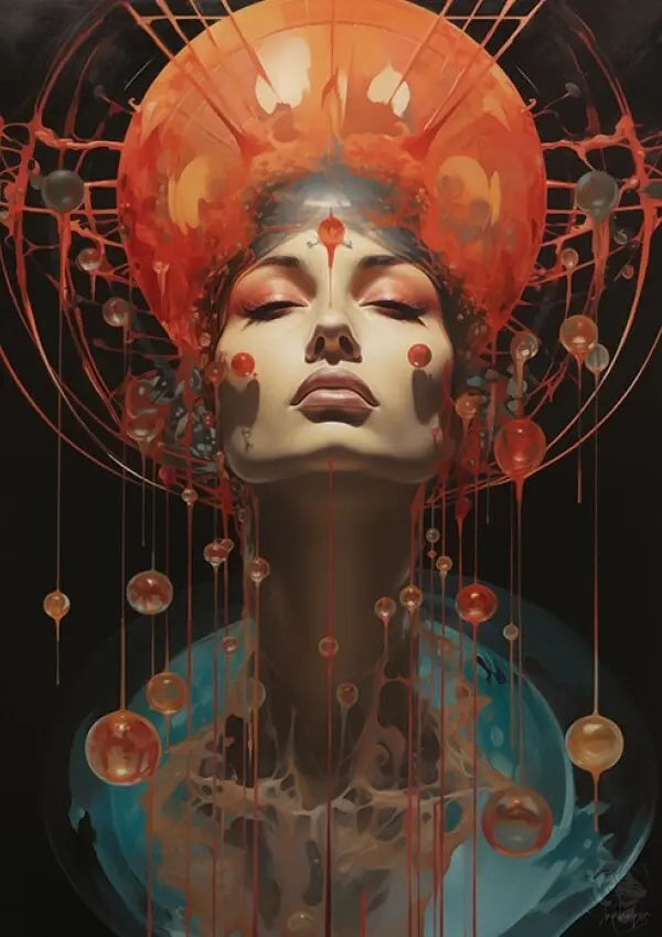 Kosmische Königin Surrealismus Poster - Frau mit Krone