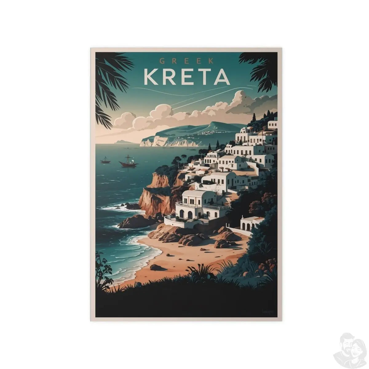 Kreta Travelposter - Vintage Reiseposter Griechische Insel - Poster bei HappyHugPixels