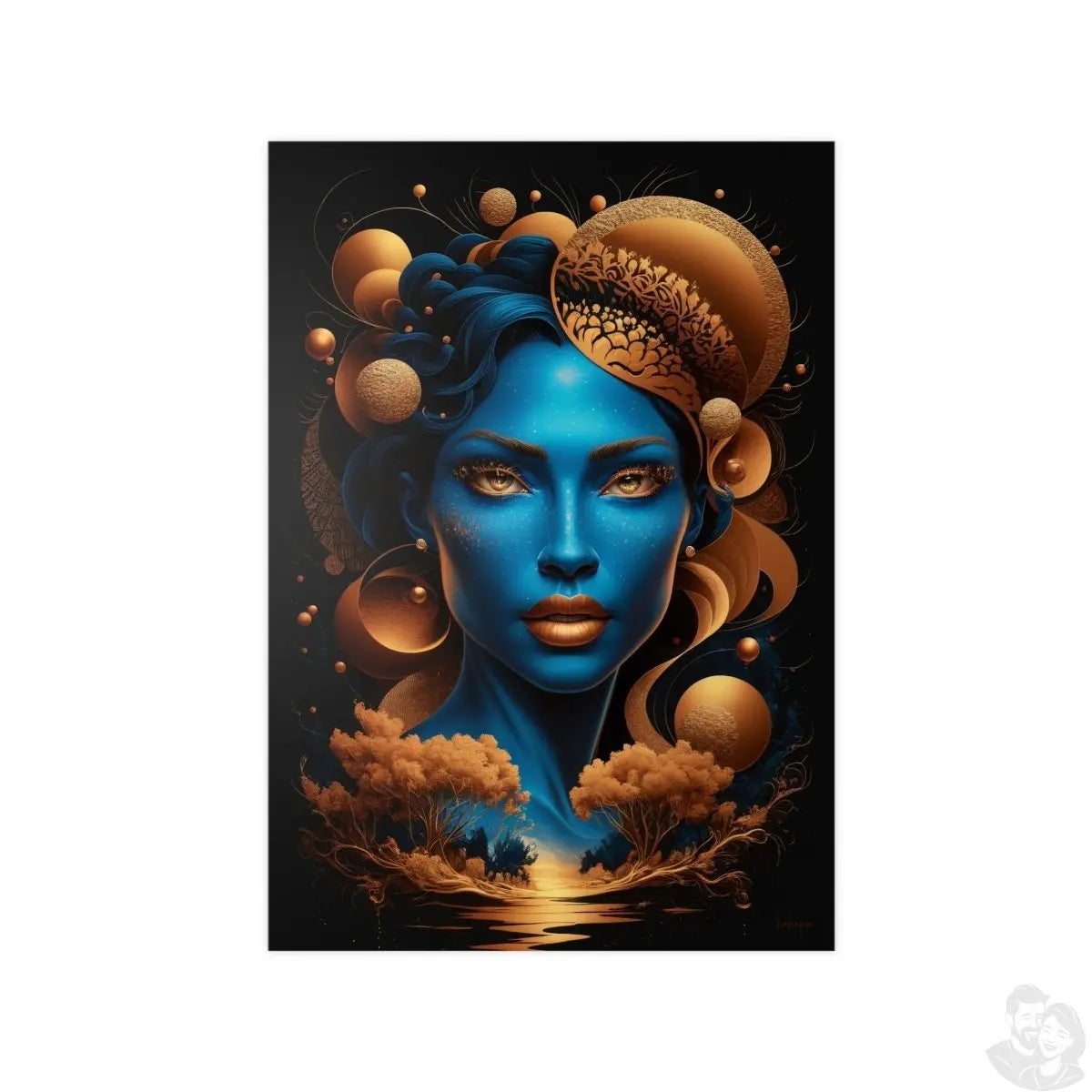 Kunstposter Blaues Gesicht – Surrealistische Kunst - Poster bei HappyHugPixels