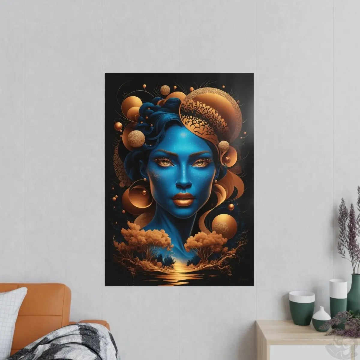 Kunstposter Blaues Gesicht – Surrealistische Kunst - Poster bei HappyHugPixels