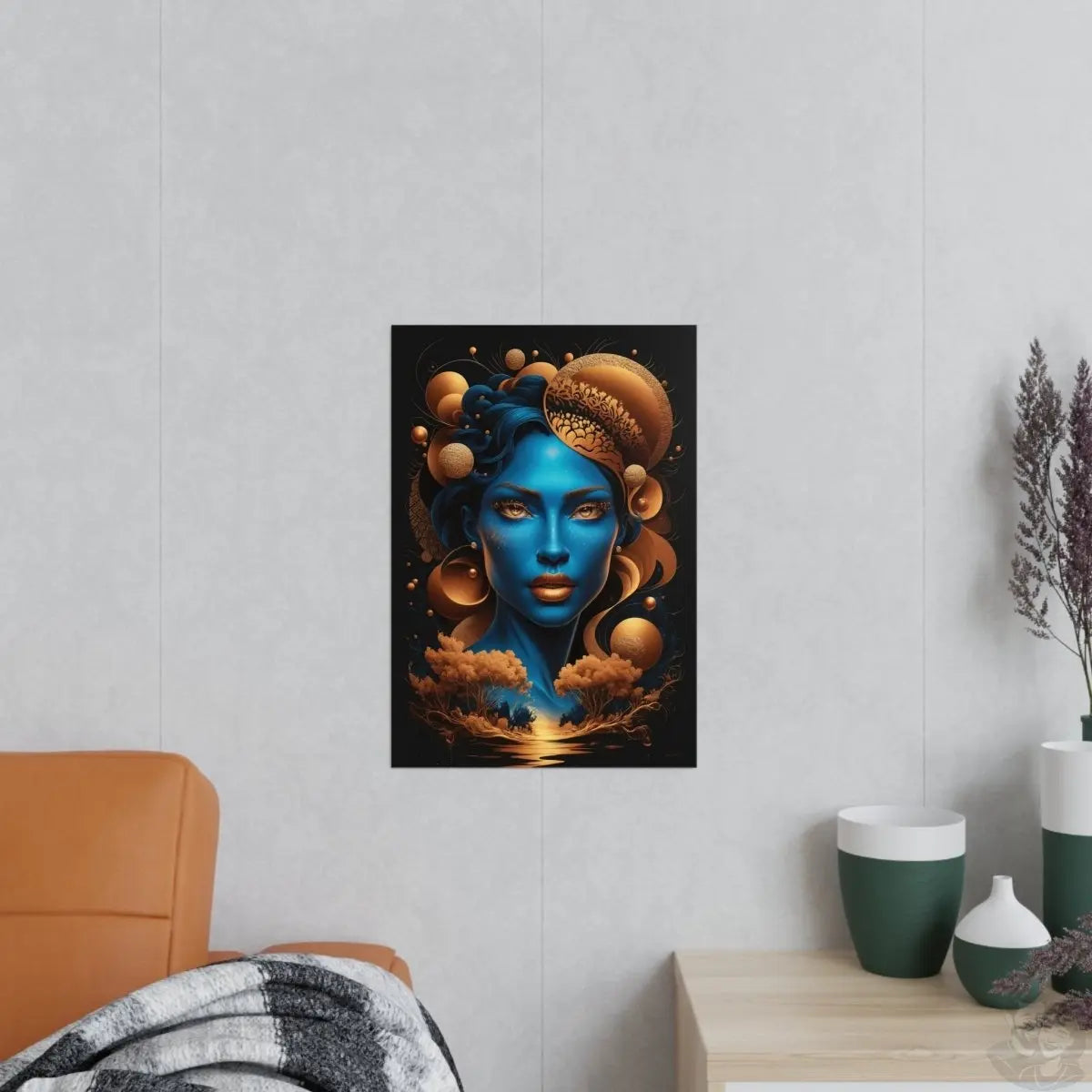 Kunstposter Blaues Gesicht – Surrealistische Kunst - Poster bei HappyHugPixels