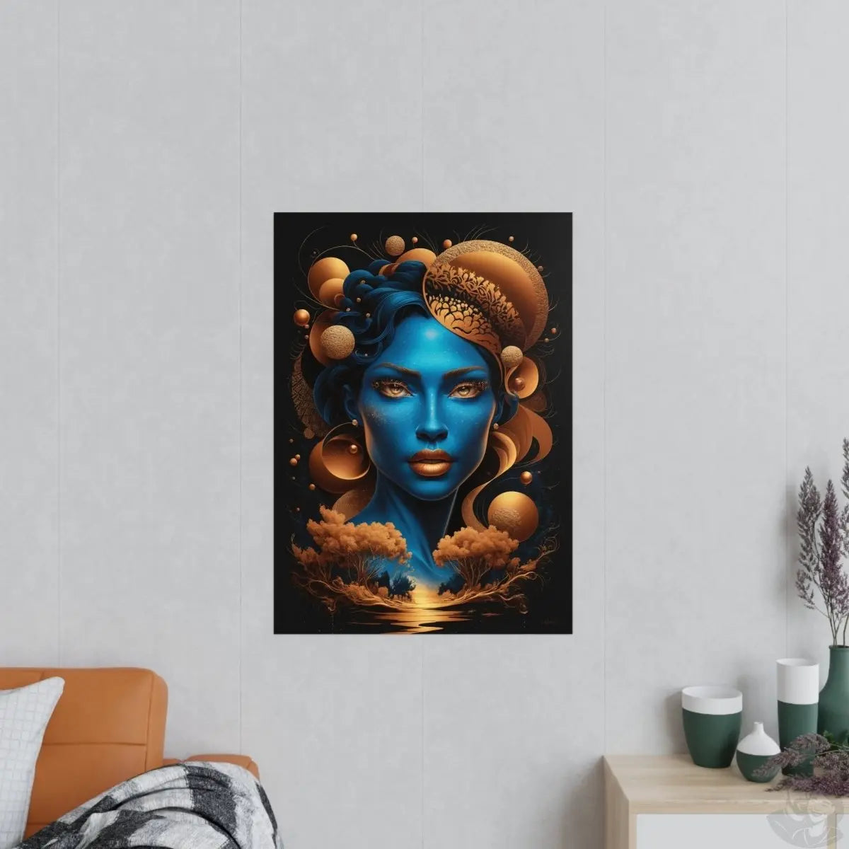 Kunstposter Blaues Gesicht – Surrealistische Kunst - Poster bei HappyHugPixels