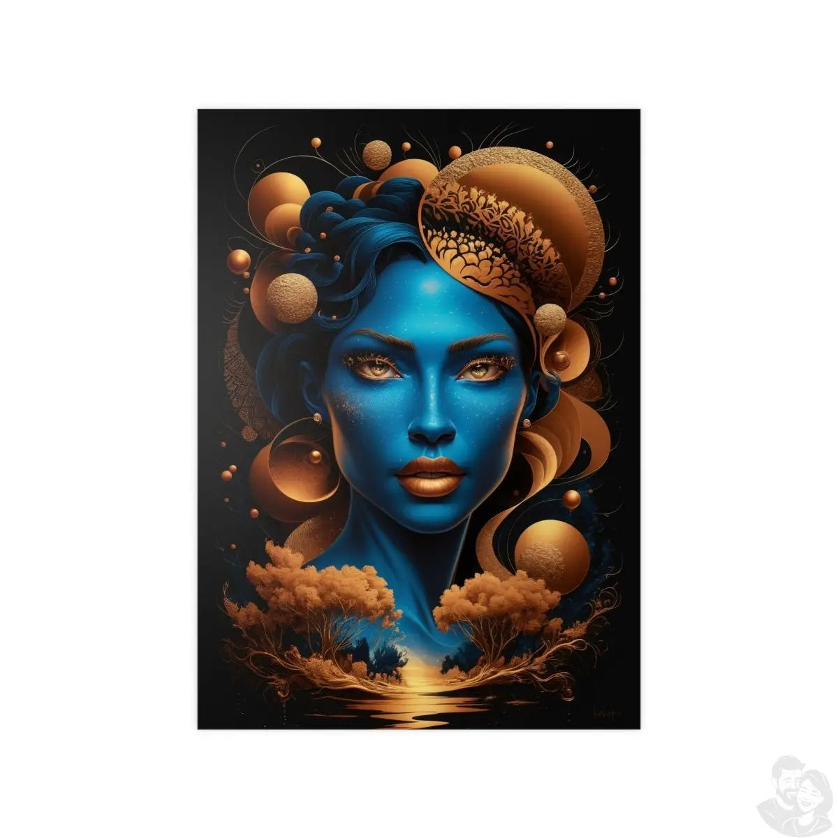 Kunstposter Blaues Gesicht – Surrealistische Kunst - Poster bei HappyHugPixels