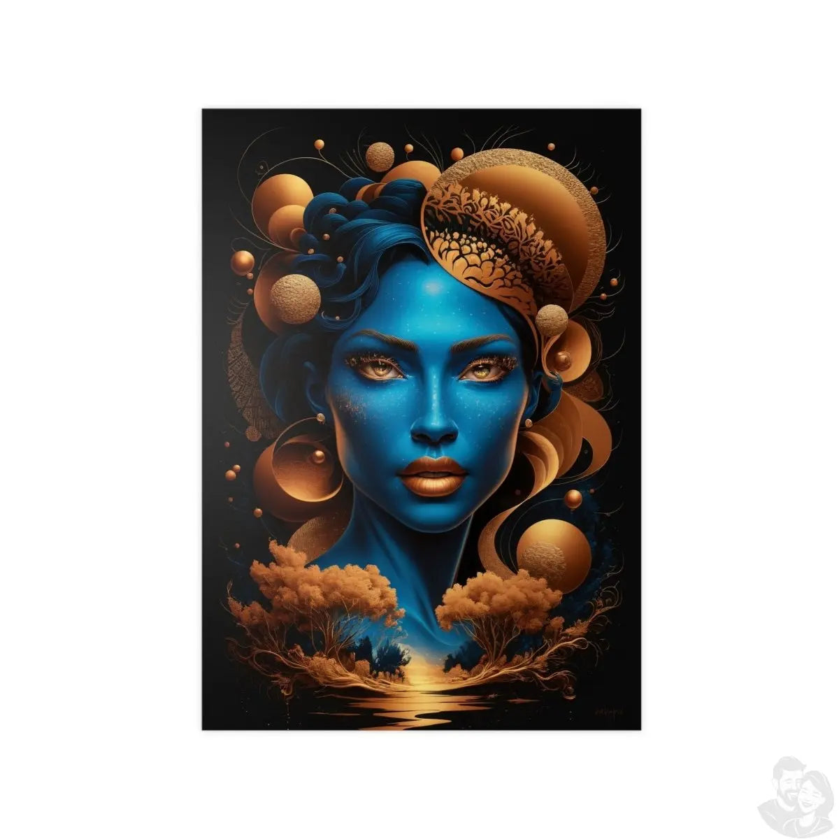 Kunstposter Blaues Gesicht – Surrealistische Kunst - Poster bei HappyHugPixels
