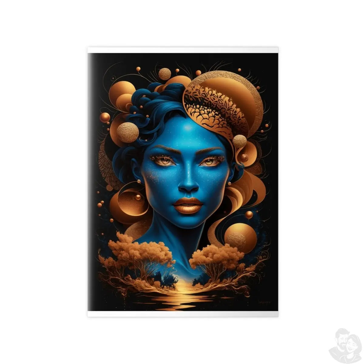 Kunstposter Blaues Gesicht – Surrealistische Kunst - Poster bei HappyHugPixels