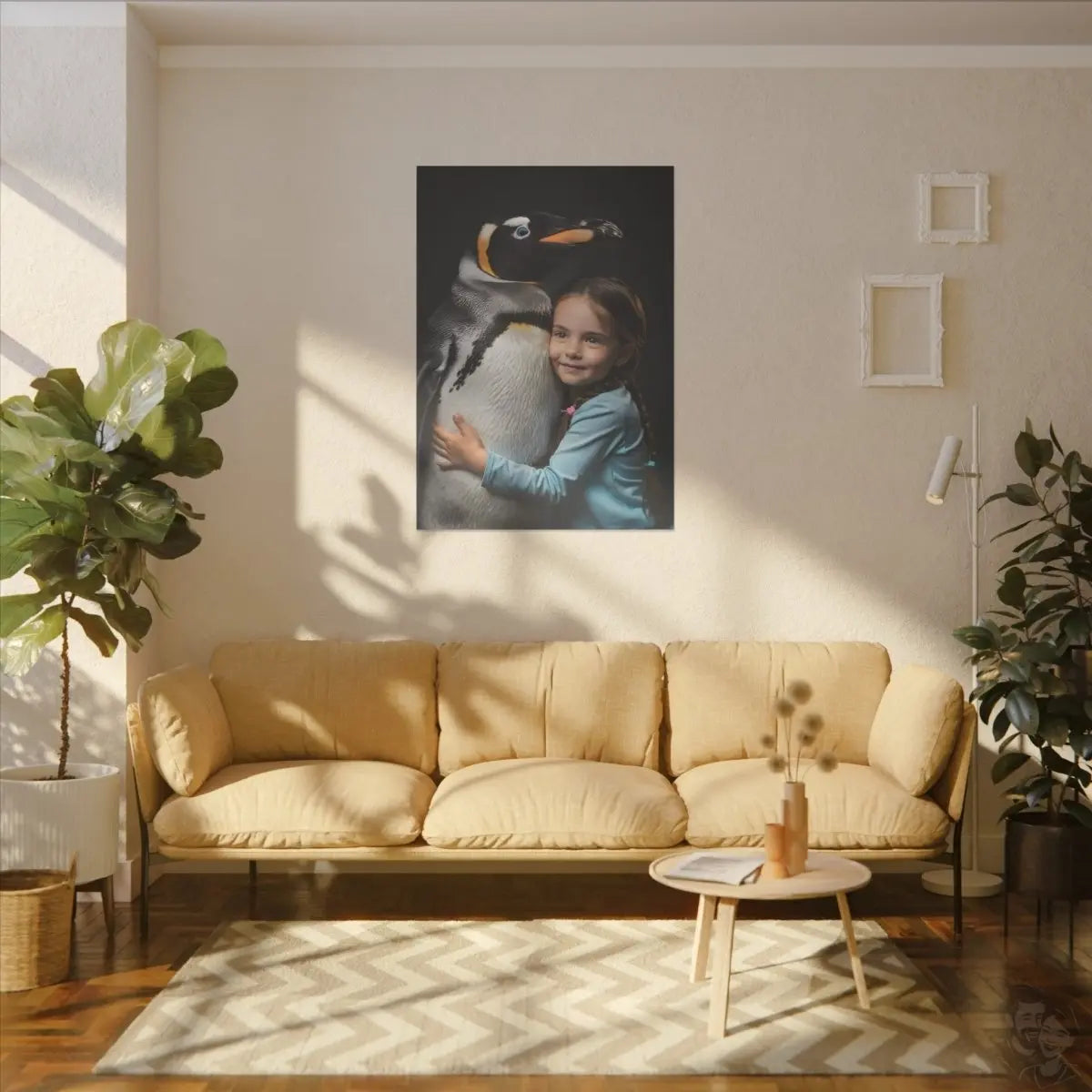 Leinwandbild Mädchen und Pinguin – Aus der Serie Little Girl Animals - Canvas bei HappyHugPixels