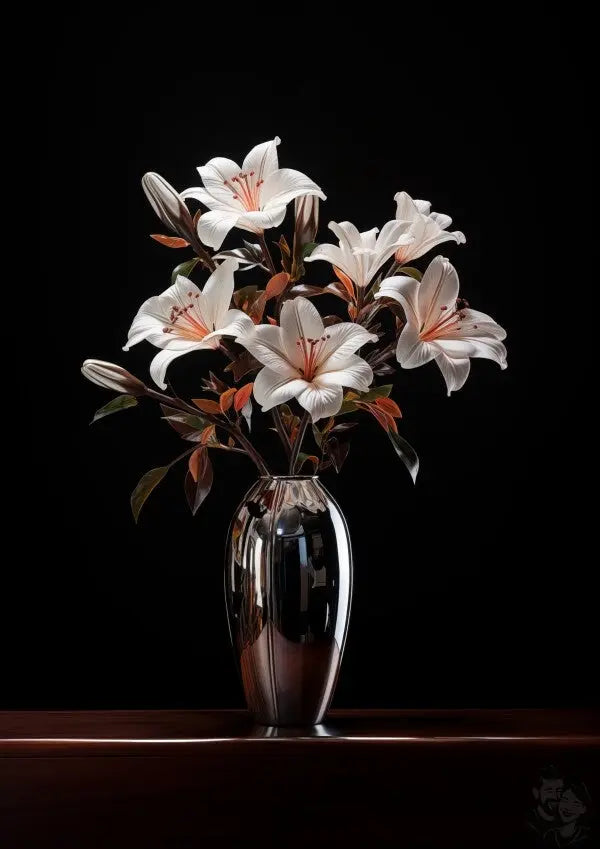 Lilien Poster - Glanzvolle Lilienpracht Chromdesign, Zeitlose Eleganz