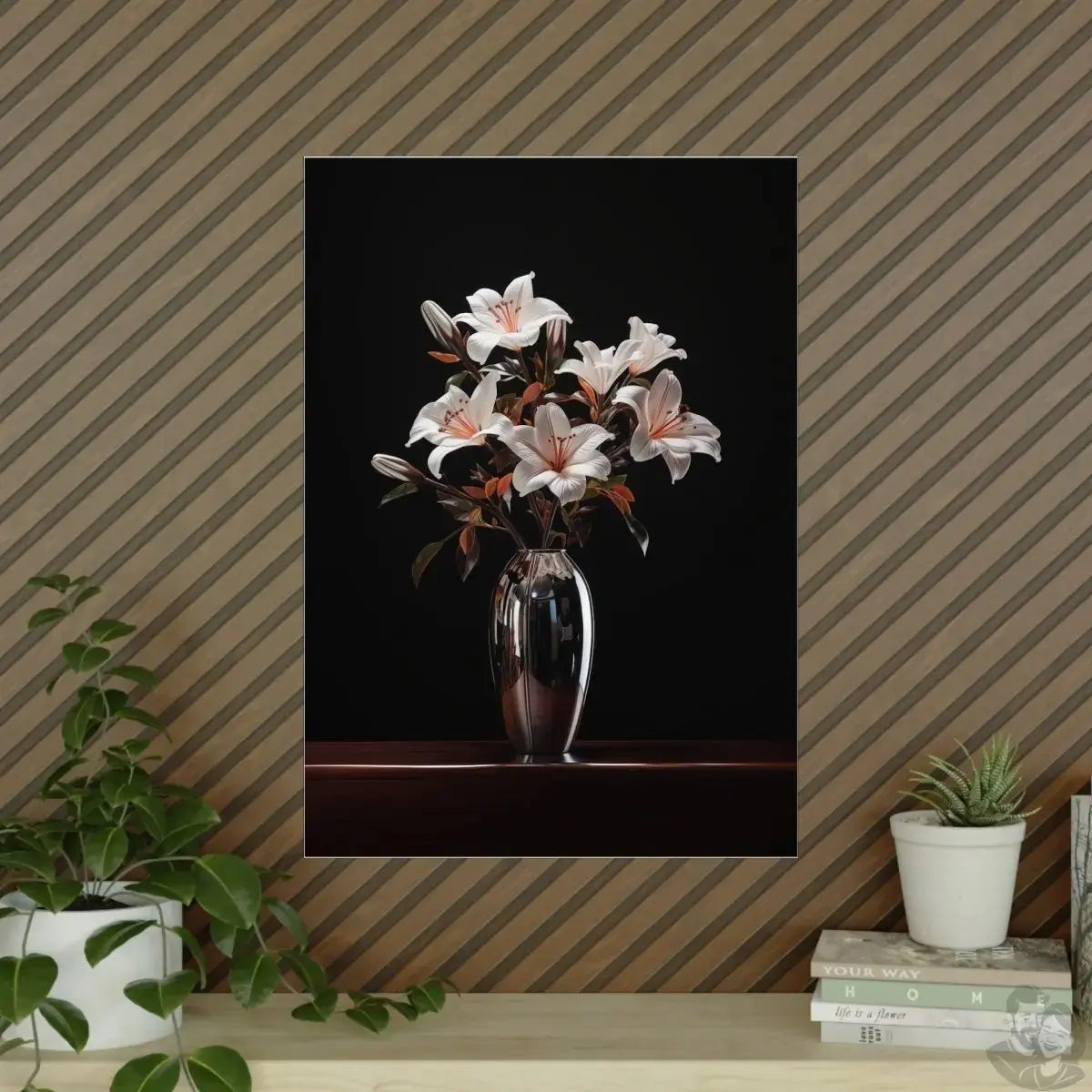 Lilien Poster - Glanzvolle Lilienpracht Chromdesign, Zeitlose Eleganz merchOne