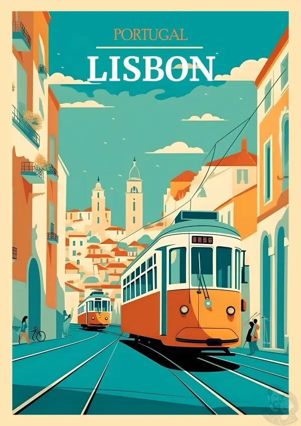 Lissabon Poster - Straßenszene mit Straßenbahn