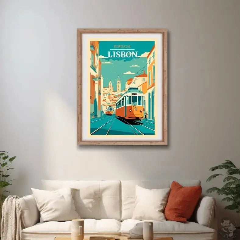 Lissabon Poster - Straßenszene mit Straßenbahn merchOne