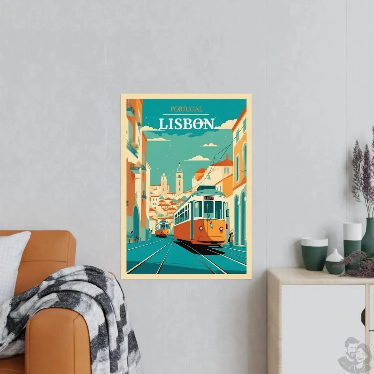 Lissabon Poster - Straßenszene mit Straßenbahn merchOne