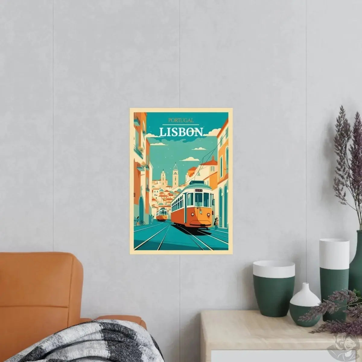 Lissabon Poster - Straßenszene mit Straßenbahn merchOne