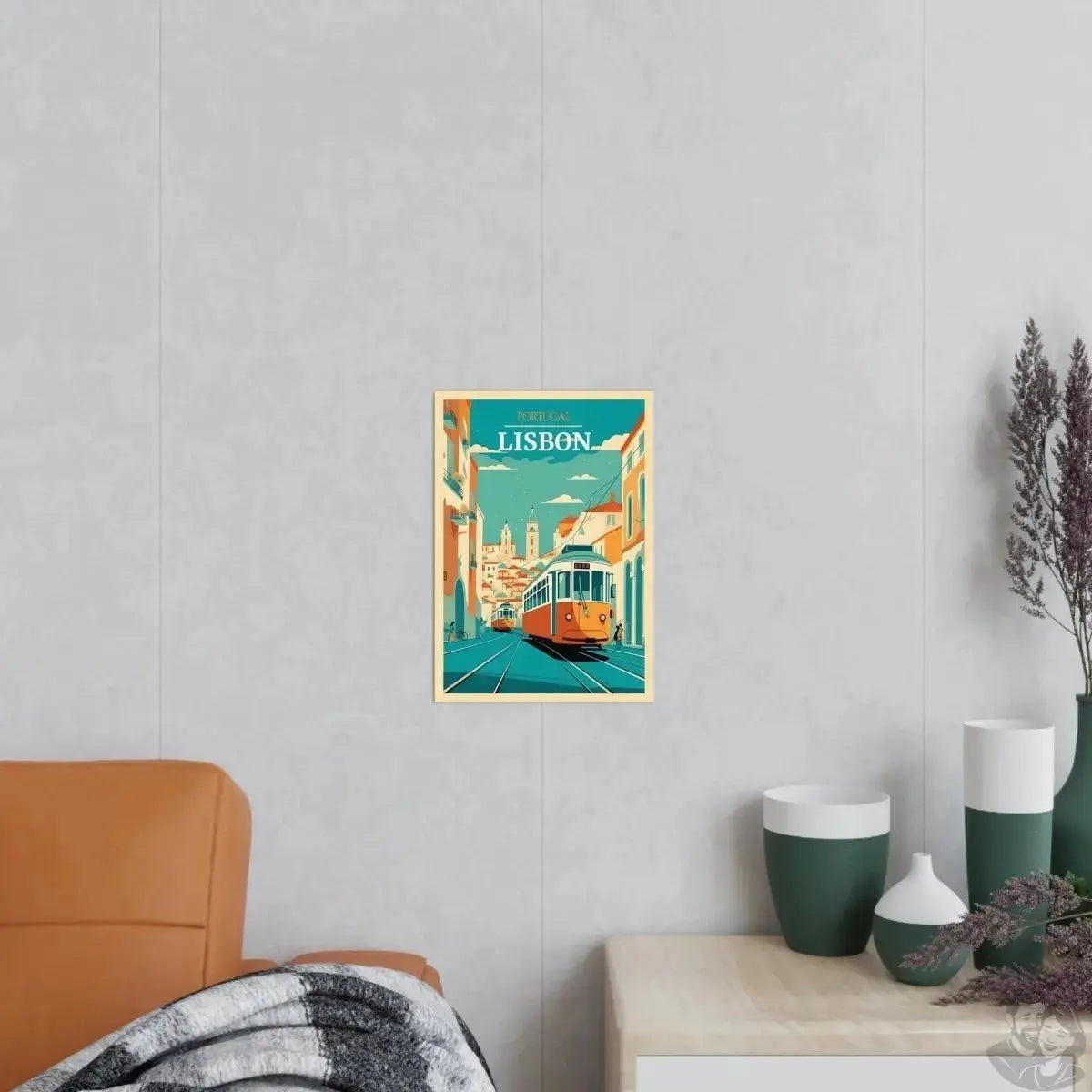 Lissabon Poster - Straßenszene mit Straßenbahn merchOne