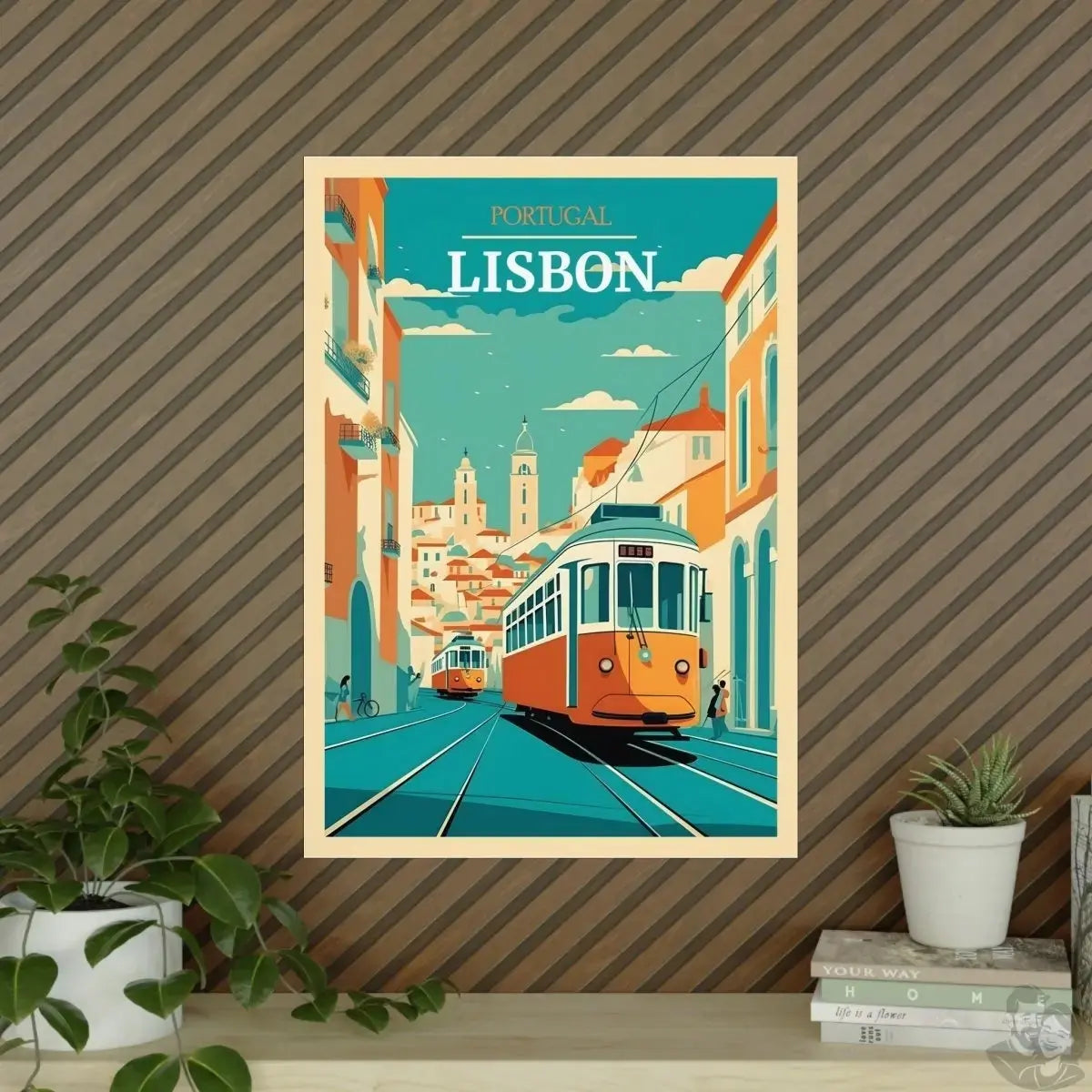 Lissabon Poster - Straßenszene mit Straßenbahn merchOne