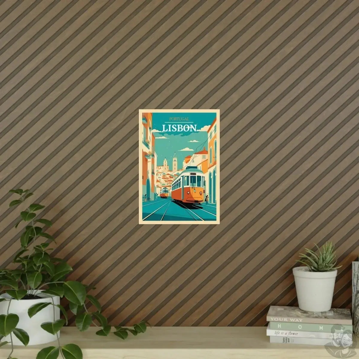 Lissabon Poster - Straßenszene mit Straßenbahn merchOne