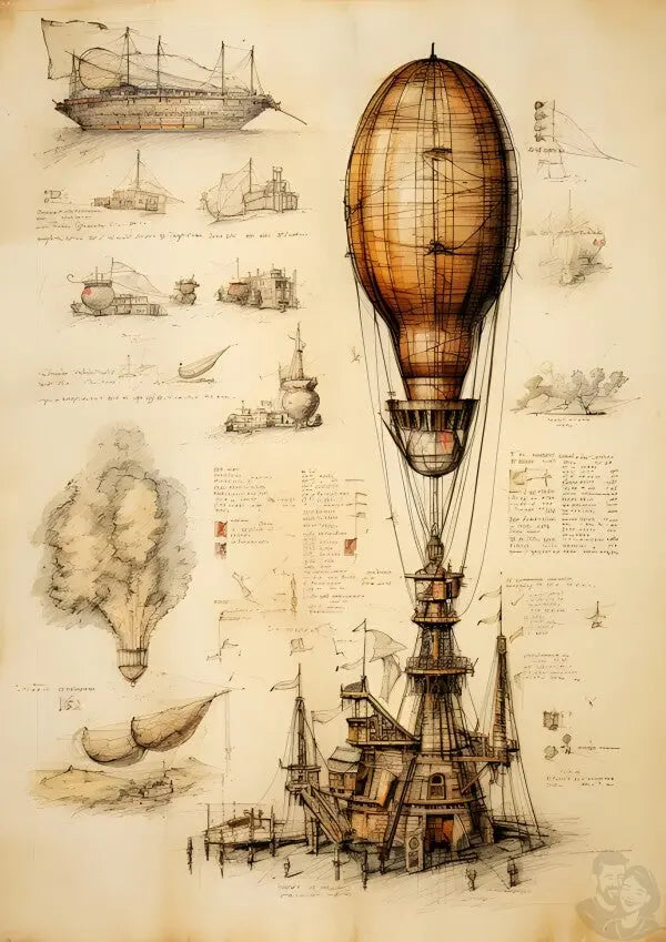Luftschiff daVinci Poster - Luftschiff als KI Renaissance-Kunstwerk