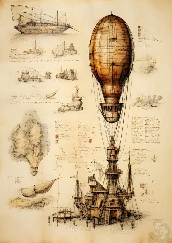 Luftschiff daVinci Poster - Luftschiff als KI Renaissance-Kunstwerk