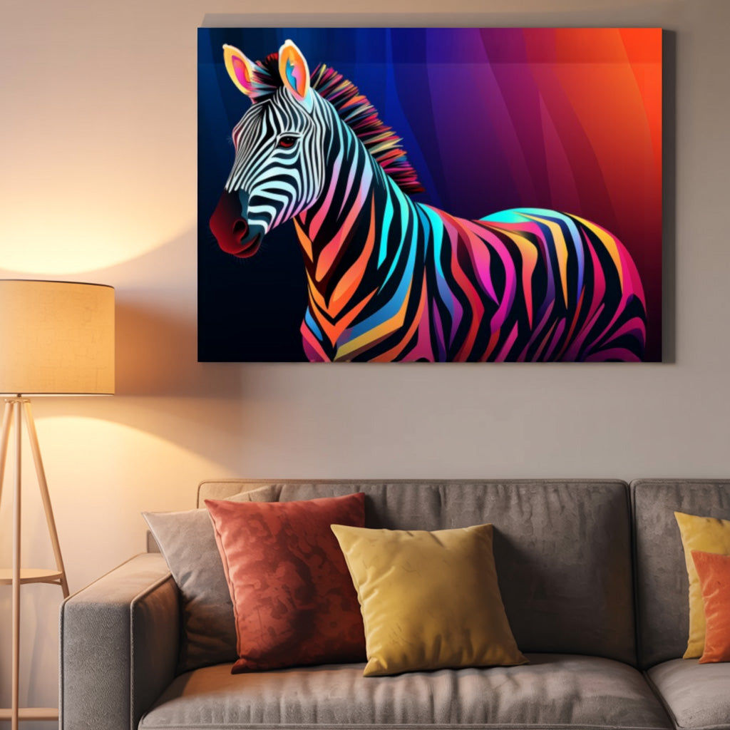 Buntes Zebra Leinwandbild 90x60cm - Moderne Pop Art Wandkunst Canvas merchOne