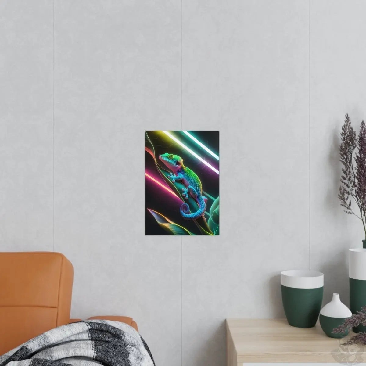 Neon Gecko Kunstposter – Farbintensives Wandbild - Poster bei HappyHugPixels