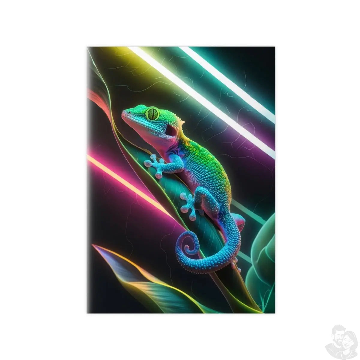 Neon Gecko Kunstposter – Farbintensives Wandbild - Poster bei HappyHugPixels