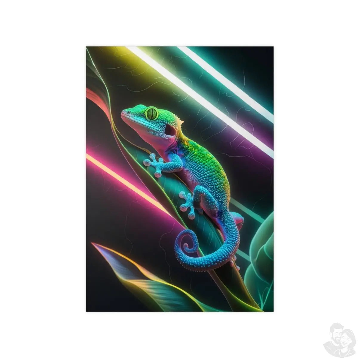 Neon Gecko Kunstposter – Farbintensives Wandbild - Poster bei HappyHugPixels