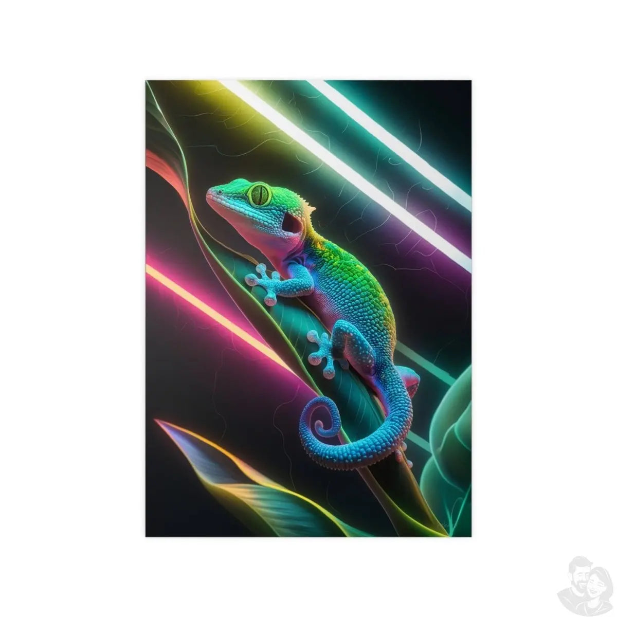 Neon Gecko Kunstposter – Farbintensives Wandbild - Poster bei HappyHugPixels