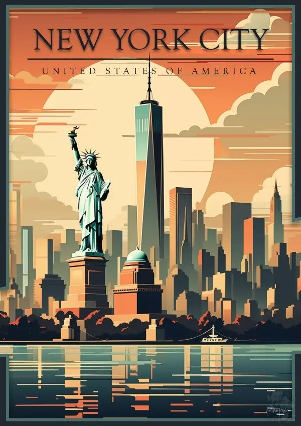 New York City Skyline Plakat - Vintage Reiseposter im Art-Deco-Stil