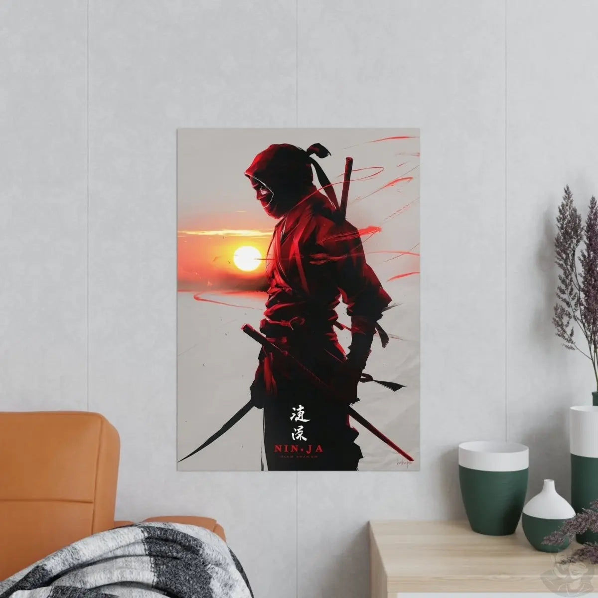 Ninja Gaming Poster - Episches Design mit Sonnenuntergang - Poster bei HappyHugPixels