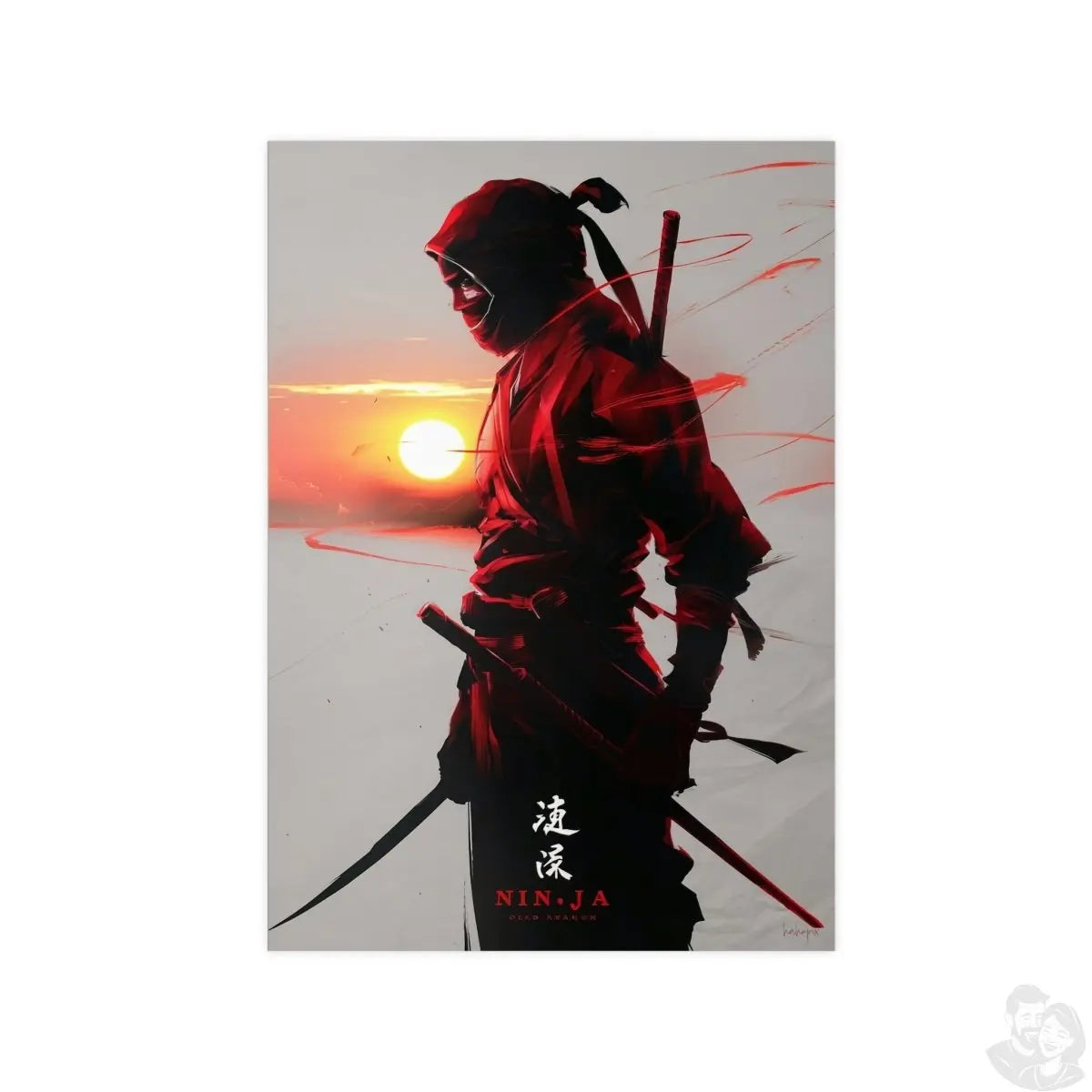 Ninja Gaming Poster - Episches Design mit Sonnenuntergang - Poster bei HappyHugPixels