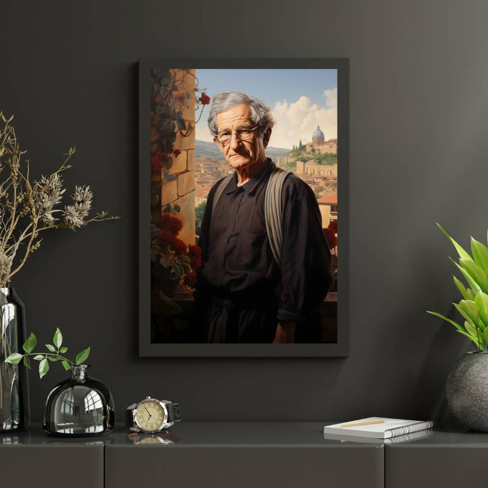 Noam Chomsky Portrait Leinwand - Renaissance KI Kunst - Prints bei HappyHugPixels