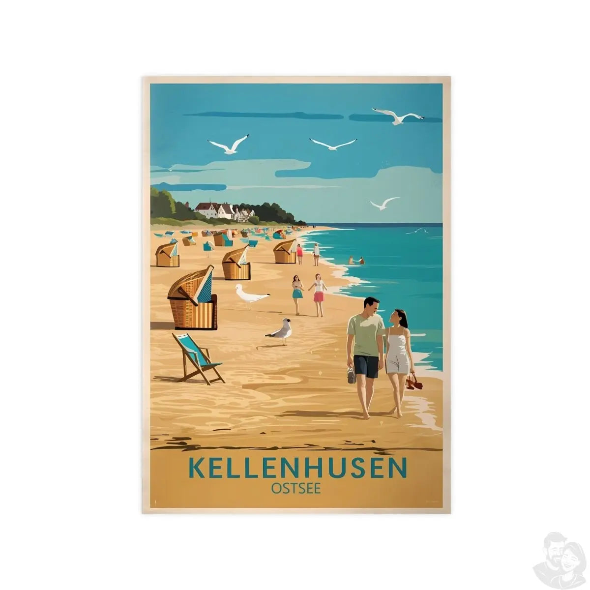 Ostsee Kellenhusen Retro Reiseposter: Vintage Strandleben - Poster bei HappyHugPixels