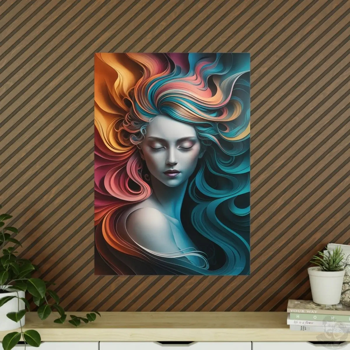 Paperquilling Kunstposter - Elegante Frau mit geschlossenen Augen - Poster bei HappyHugPixels