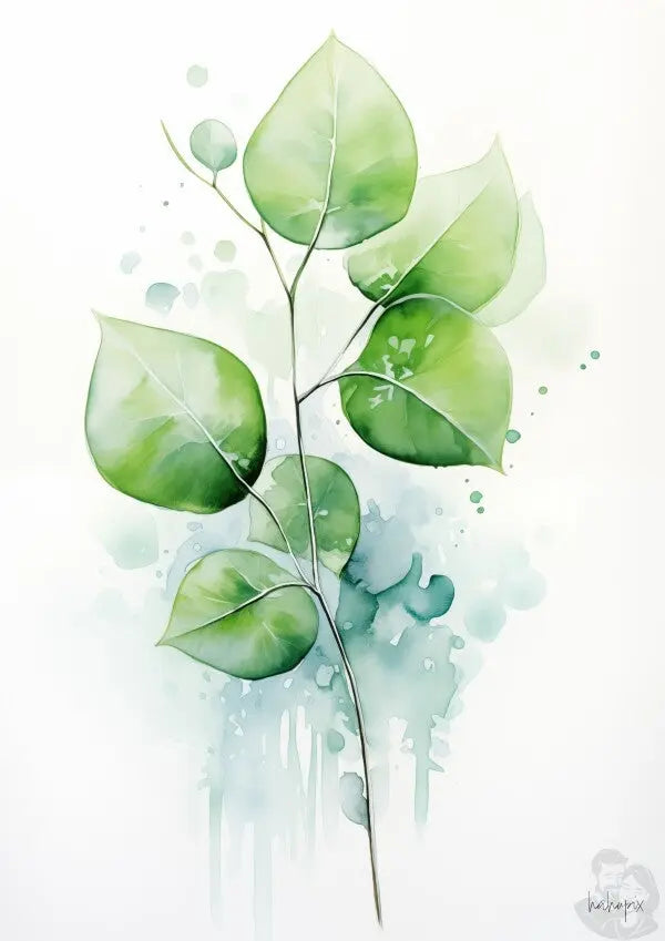Pflanzenblätter Kunstposter 'Grüne Stille' – KI Design Kunst