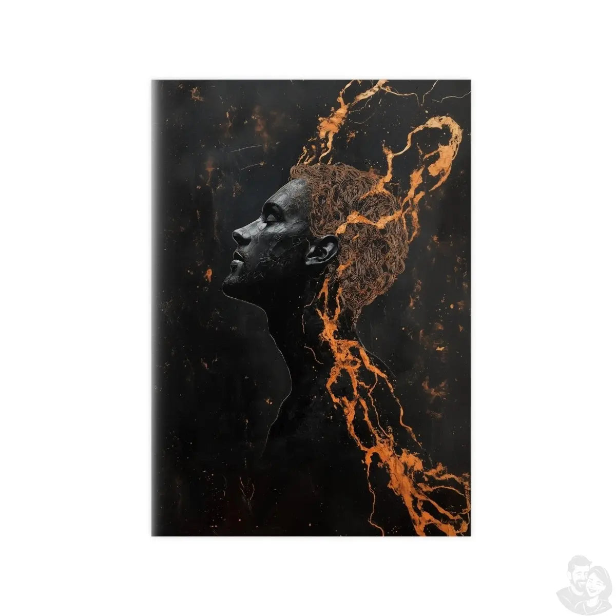 Portrait Kunst Wandbild: Silhouette in Orange & Schwarz - Poster bei HappyHugPixels