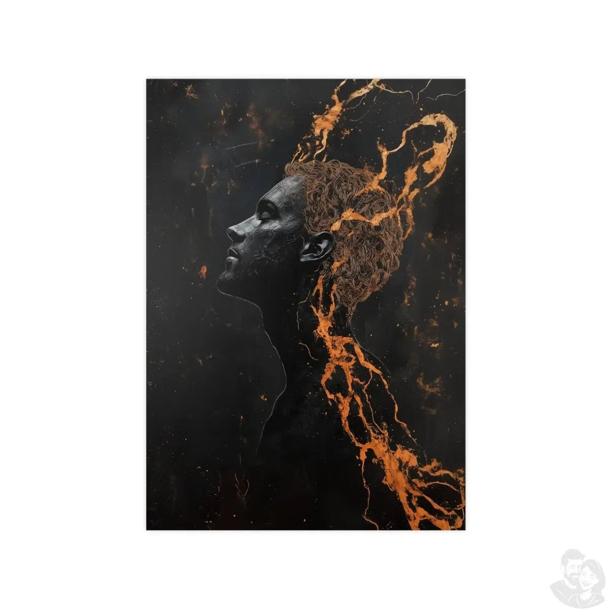 Portrait Kunst Wandbild: Silhouette in Orange & Schwarz - Poster bei HappyHugPixels