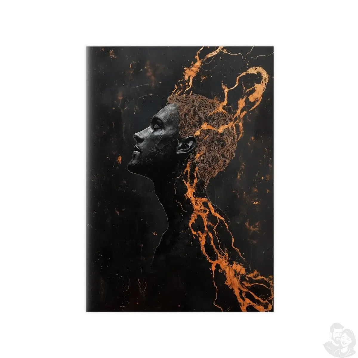 Portrait Kunst Wandbild: Silhouette in Orange & Schwarz - Poster bei HappyHugPixels