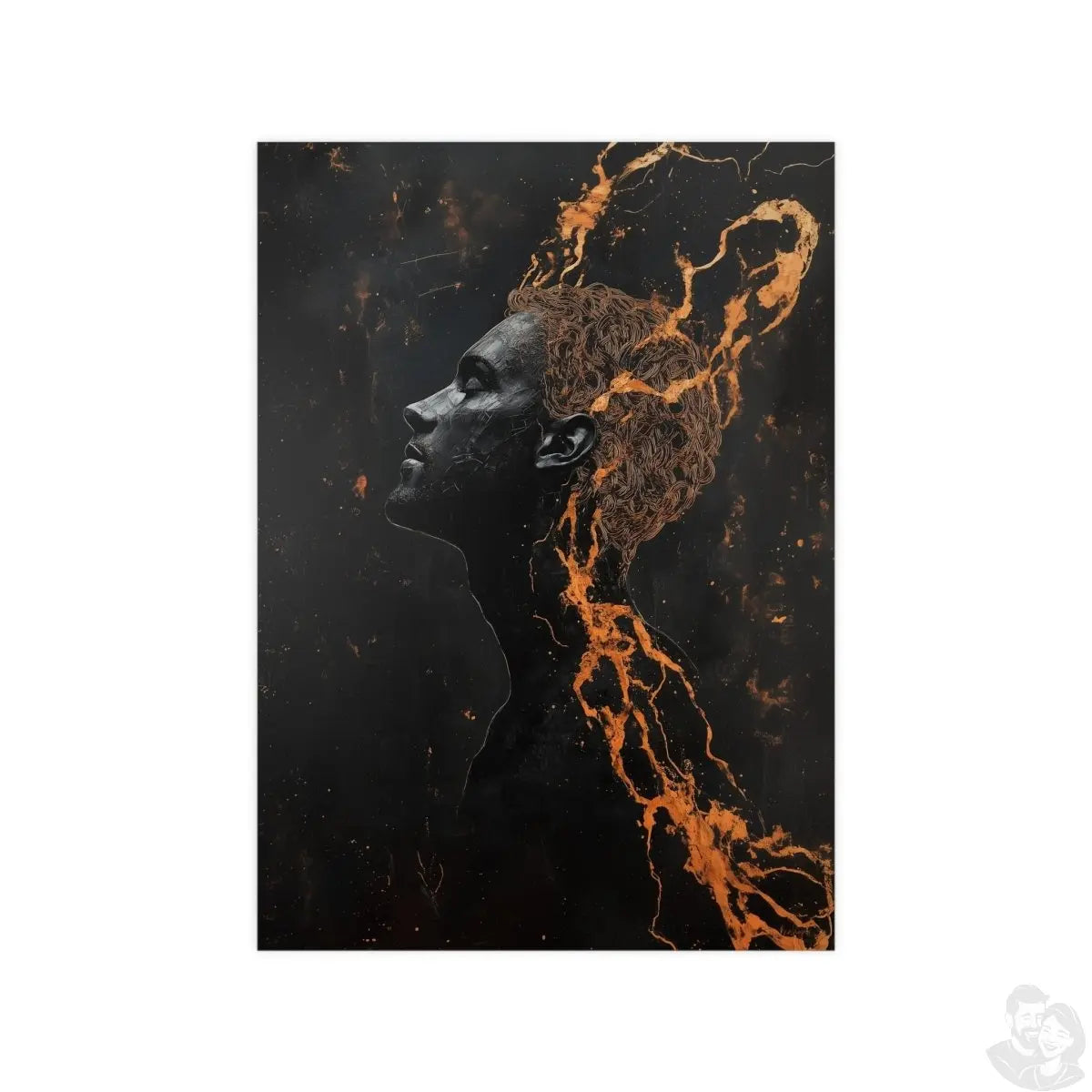 Portrait Kunst Wandbild: Silhouette in Orange & Schwarz - Poster bei HappyHugPixels