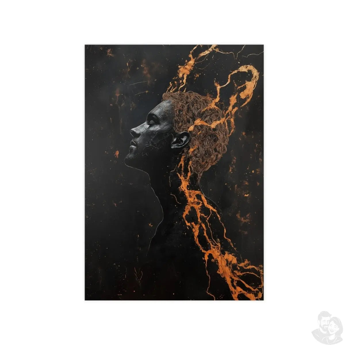 Portrait Kunst Wandbild: Silhouette in Orange & Schwarz - Poster bei HappyHugPixels