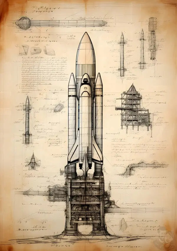 Rakete daVinci Poster - Nave Spaziale – KI Renaissence Illustration