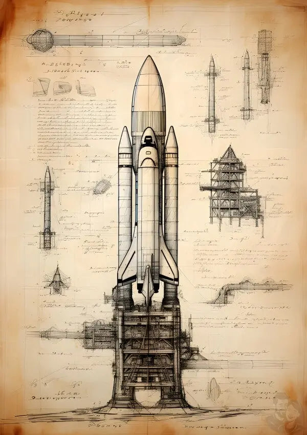 Rakete daVinci Poster - Nave Spaziale – KI Renaissence Illustration