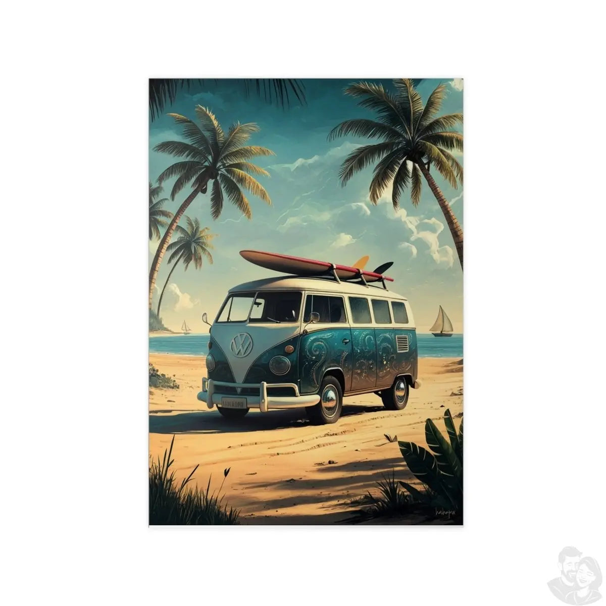 Retro Surfer VW Bully Poster - Strandurlaub und Abenteuer - Poster bei HappyHugPixels