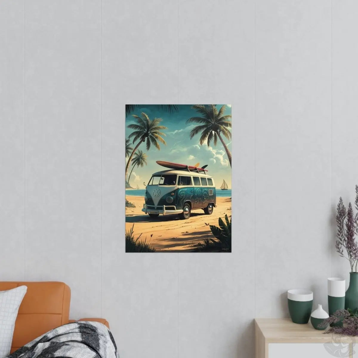 Retro Surfer VW Bully Poster - Strandurlaub und Abenteuer - Poster bei HappyHugPixels