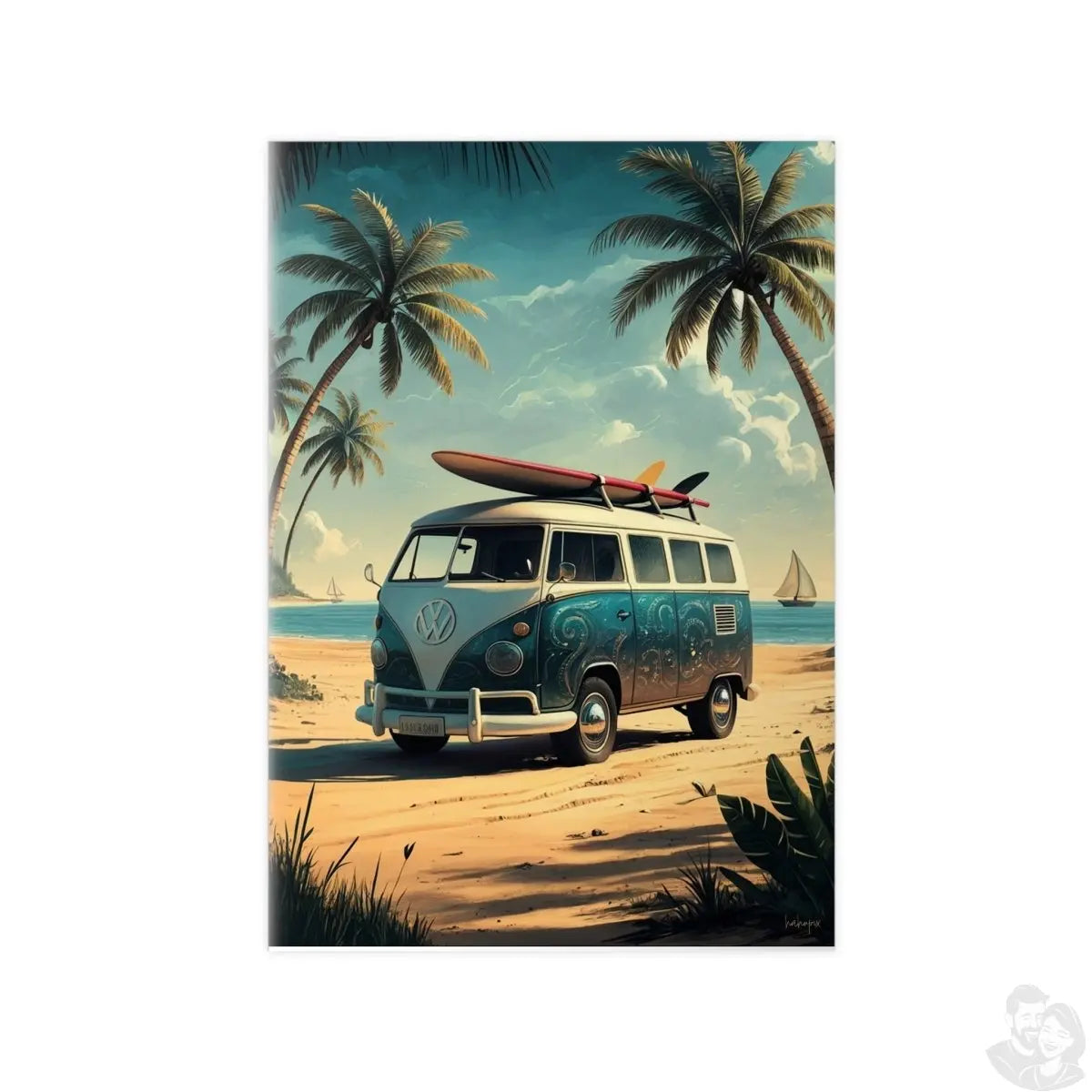 Retro Surfer VW Bully Poster - Strandurlaub und Abenteuer - Poster bei HappyHugPixels