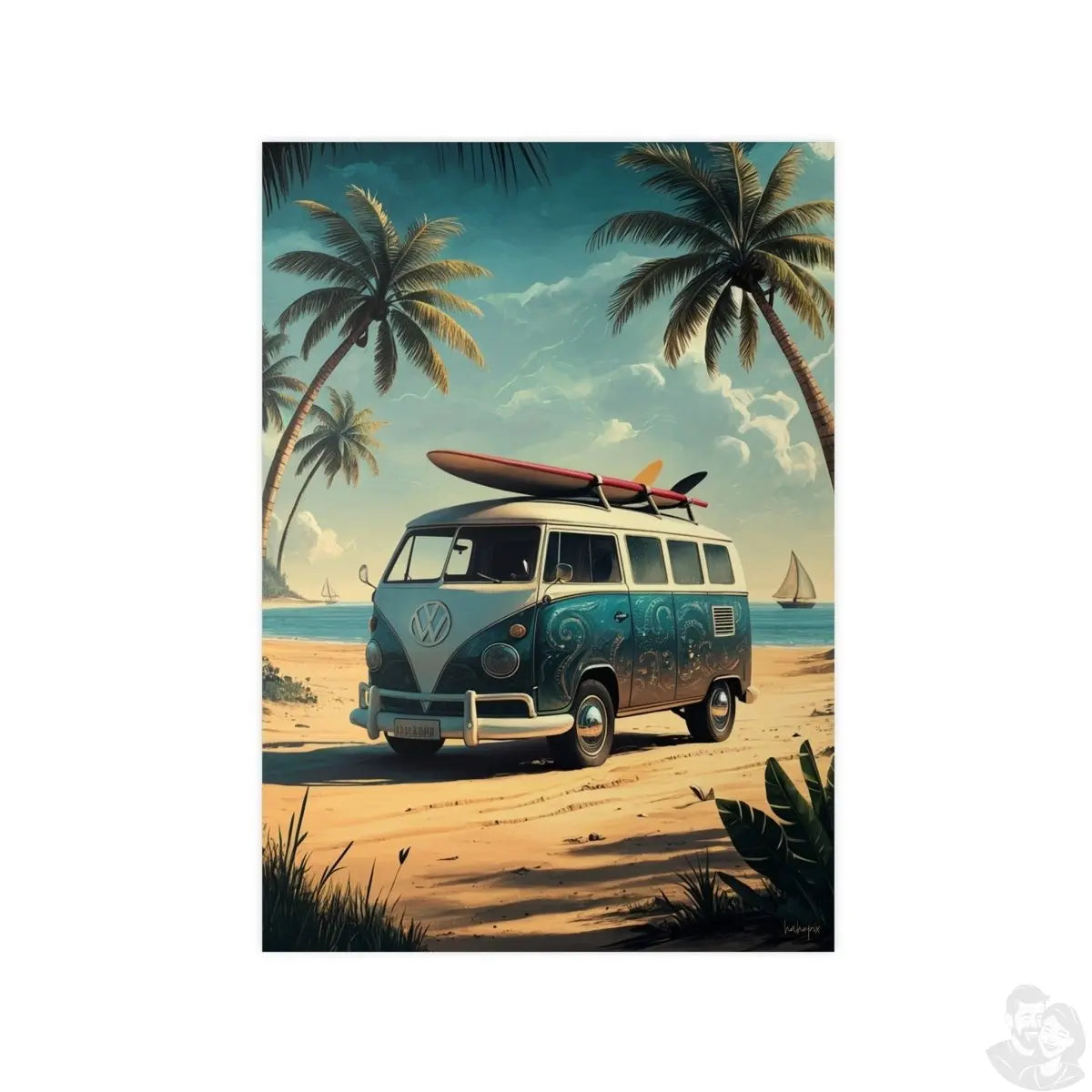Retro Surfer VW Bully Poster - Strandurlaub und Abenteuer - Poster bei HappyHugPixels